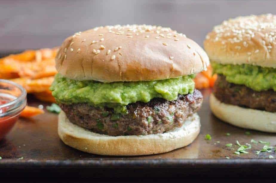 Chipotle Guacamole Burger with Smoky Paprika Sweet Potato Fries