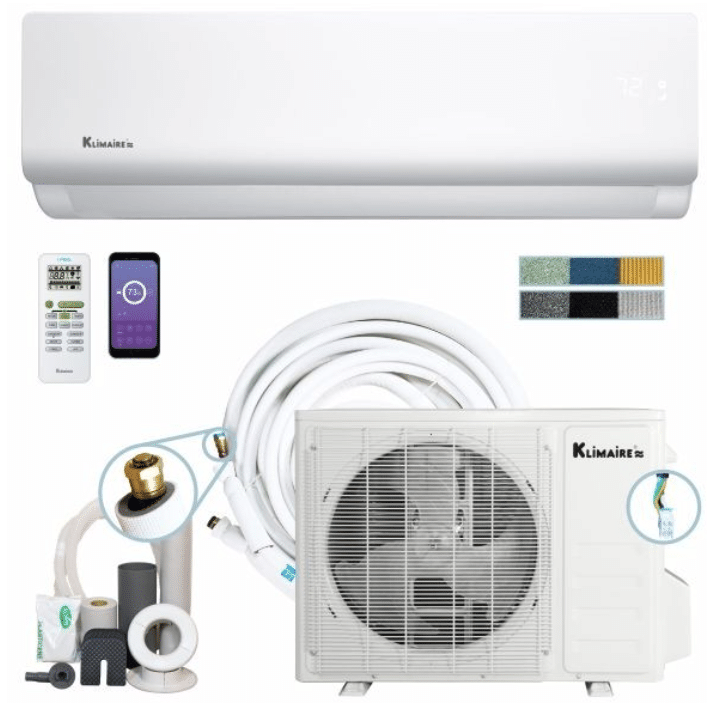 Heat and Cool Klimaire DIY Ductless Mini Split Heat Pump Air Conditioner