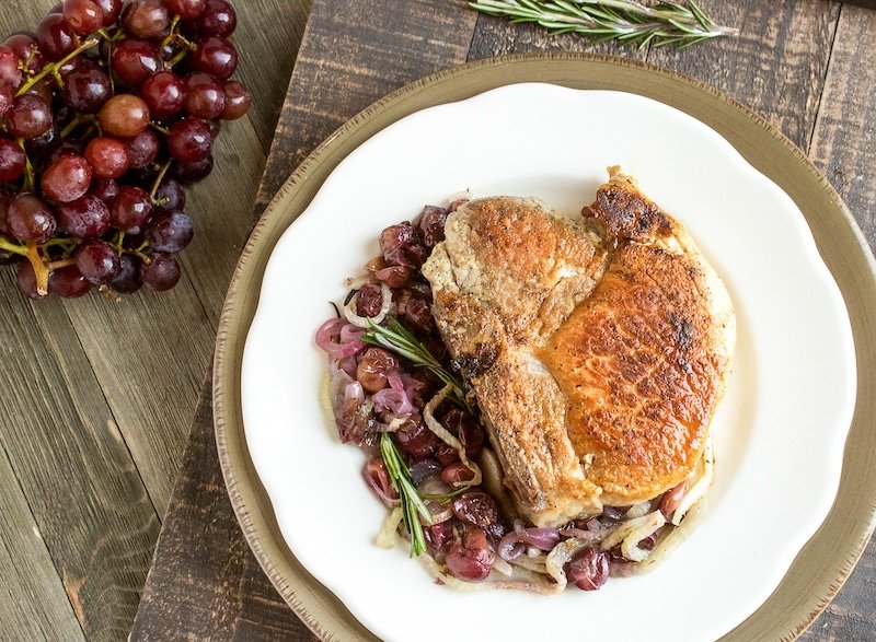 Savory and Satisfying: Thick-cut pork Chops with Roasted Grapes and Fennel