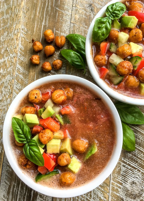 Refreshing Chilled Gazpacho with Crunchy Chickpea Croutons